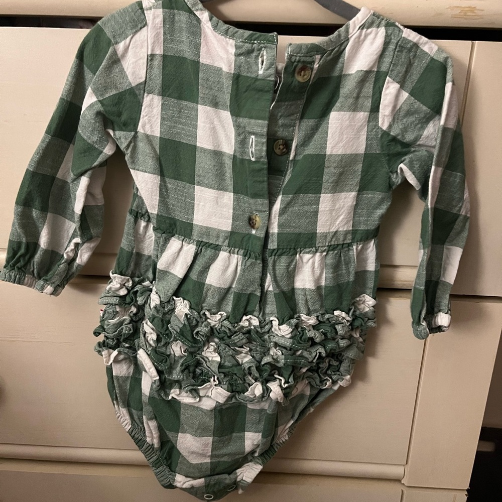 Ruffle Butts Green and White Plaid Bodysuit